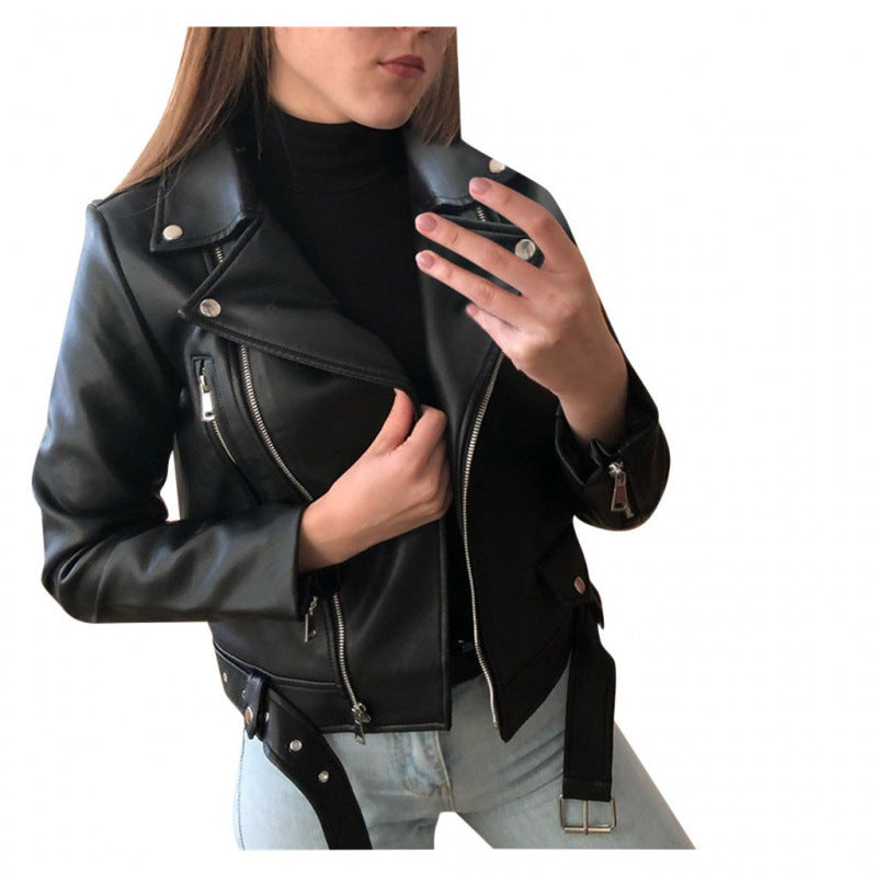 Damen Kunstleder Bikerjacke mit Zierelementen