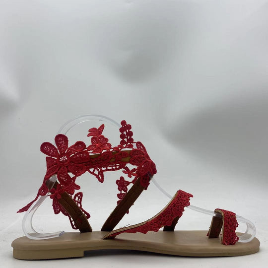 Damen Sommerliche Riemensandalen mit floralen Spitze R&B