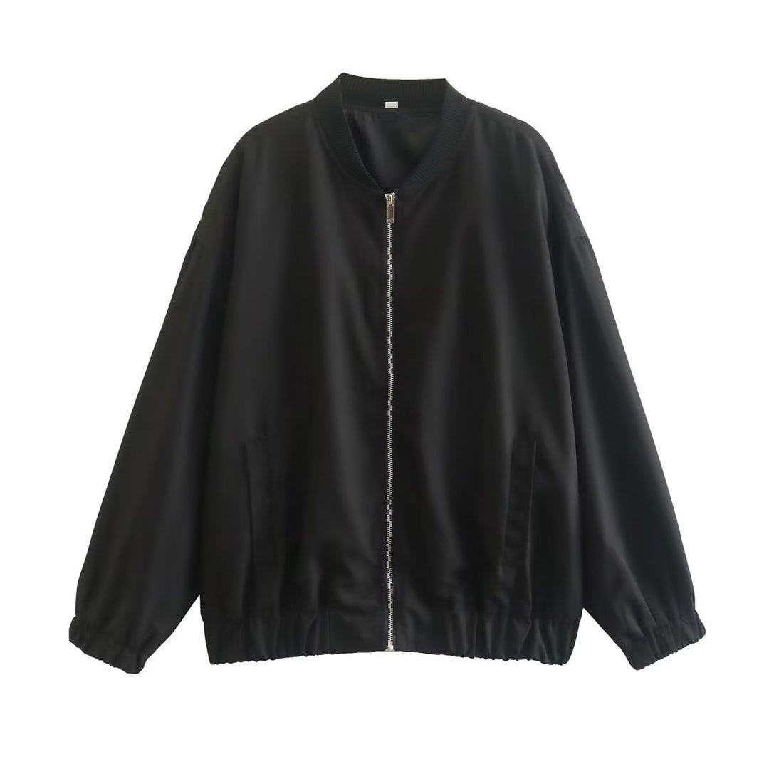 Damen lässige Bomberjacke aus leichtem Material mit elastischem Saum und praktischen Taschen R&B