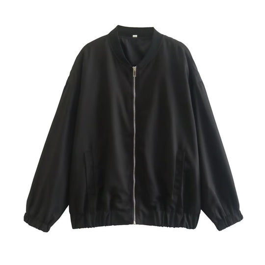 Damen lässige Bomberjacke aus leichtem Material mit elastischem Saum und praktischen Taschen R&B
