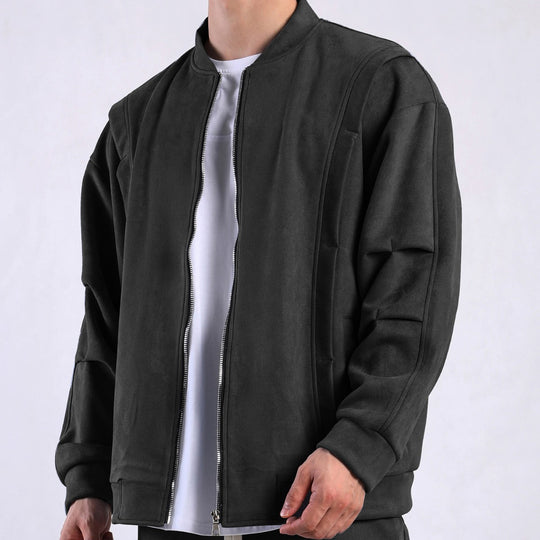 Damen stylische Oversize-Jacke aus weichem Kunstleder mit praktischen Taschen und durchgehendem Reißverschluss R&B