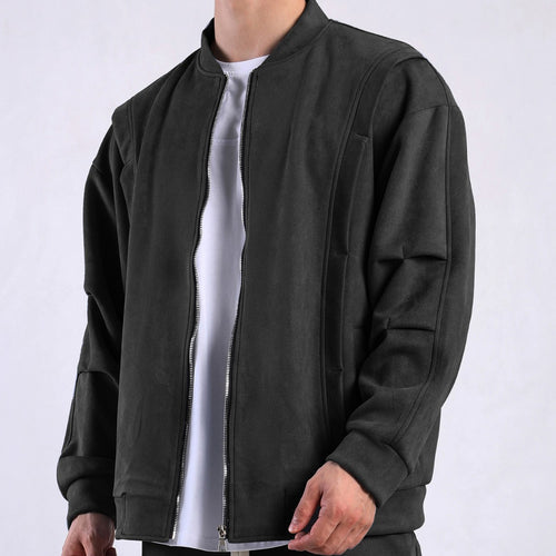 Damen stylische Oversize-Jacke aus weichem Kunstleder mit praktischen Taschen und durchgehendem Reißverschluss R&B