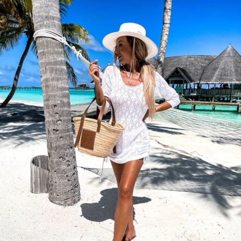 Damen lässiges Strandkleid mit seitlichen Bindebändern R&B