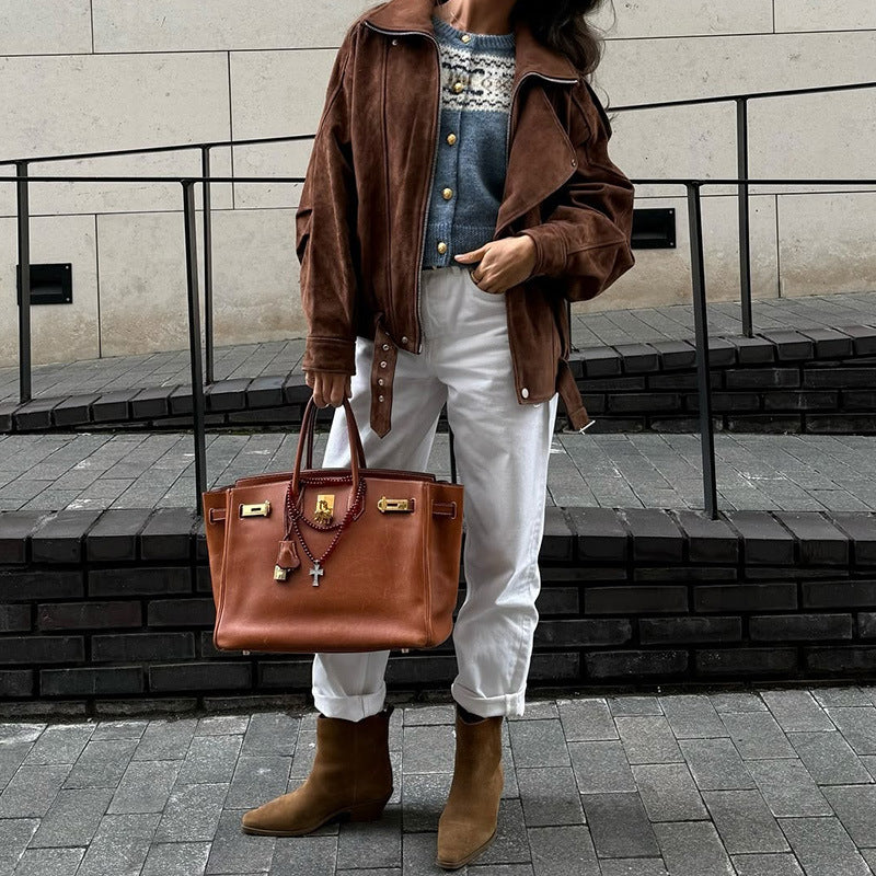 Damen Kunstlederjacke mit modernem Stehkragen und praktischen Reißverschlusstaschen R&B