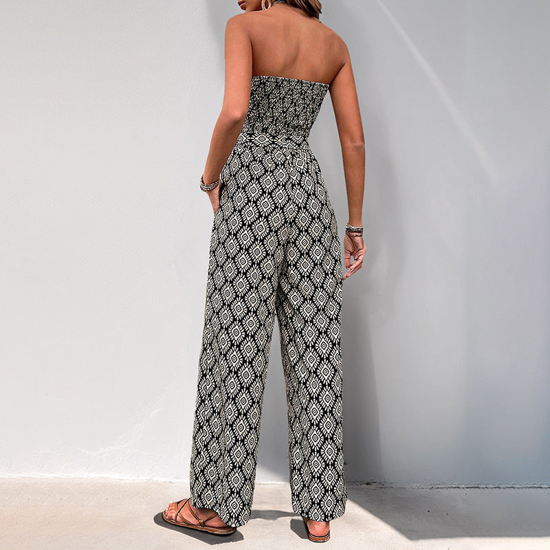 Damen Alltagsjumpsuit mit elastischem Oberteil und modischem Muster R&B