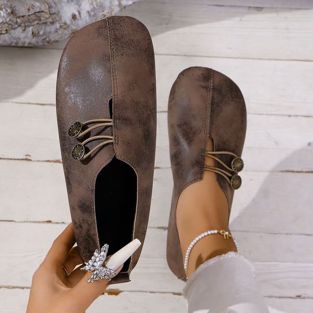Damen Bequeme Ballerina-Schuhe mit dekorativem Knopf-Detail