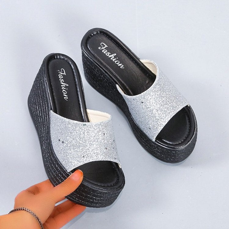 Damen Wedge-Pantoletten mit funkelndem Glamour-Design R&B