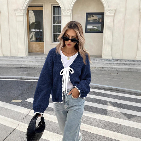Damen Strickjacke mit offenem Schnitt und Kordelzug R&B