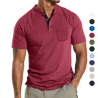 Herren Kurzarm-Henley-T-Shirt mit praktischer Brusttasche und modernem Kragen R&B