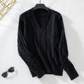 Damen modischer Strickpullover mit tiefem V-Ausschnitt und Zopfmuster