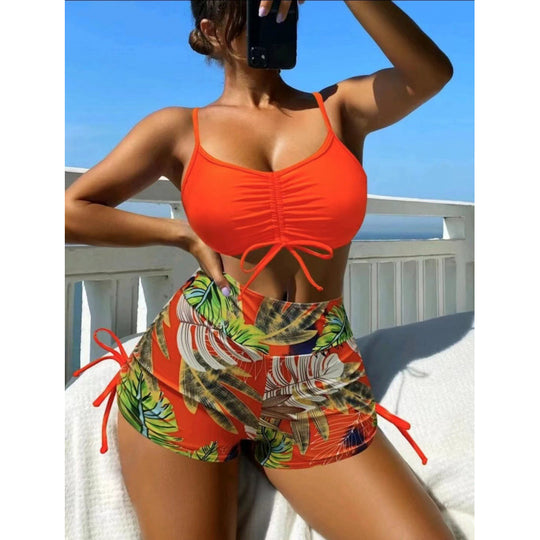 Damen Bikini-Set mit verstellbaren Trägern und floralem Volant R&B