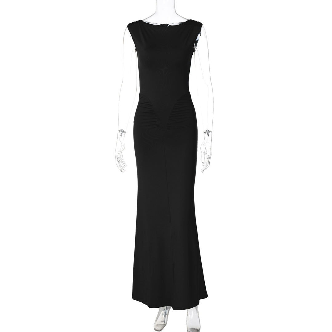 Damen Figurbetontes Maxikleid mit hochgeschlossenem Design und Raffung R&B