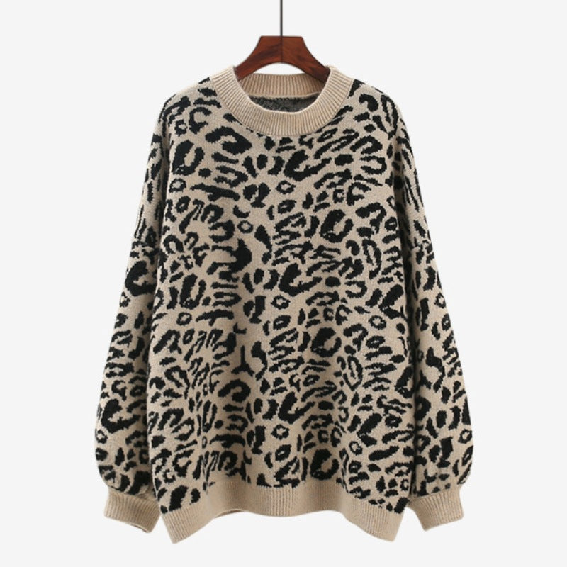 Damen Oversized Strickpullover mit Leopardenmuster und weichem Material R&B