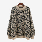 Damen Oversized Strickpullover mit Leopardenmuster und weichem Material R&B