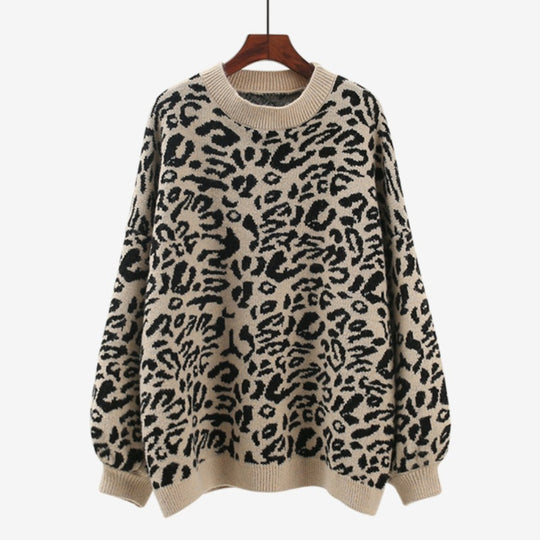 Damen Oversized Strickpullover mit Leopardenmuster und weichem Material R&B