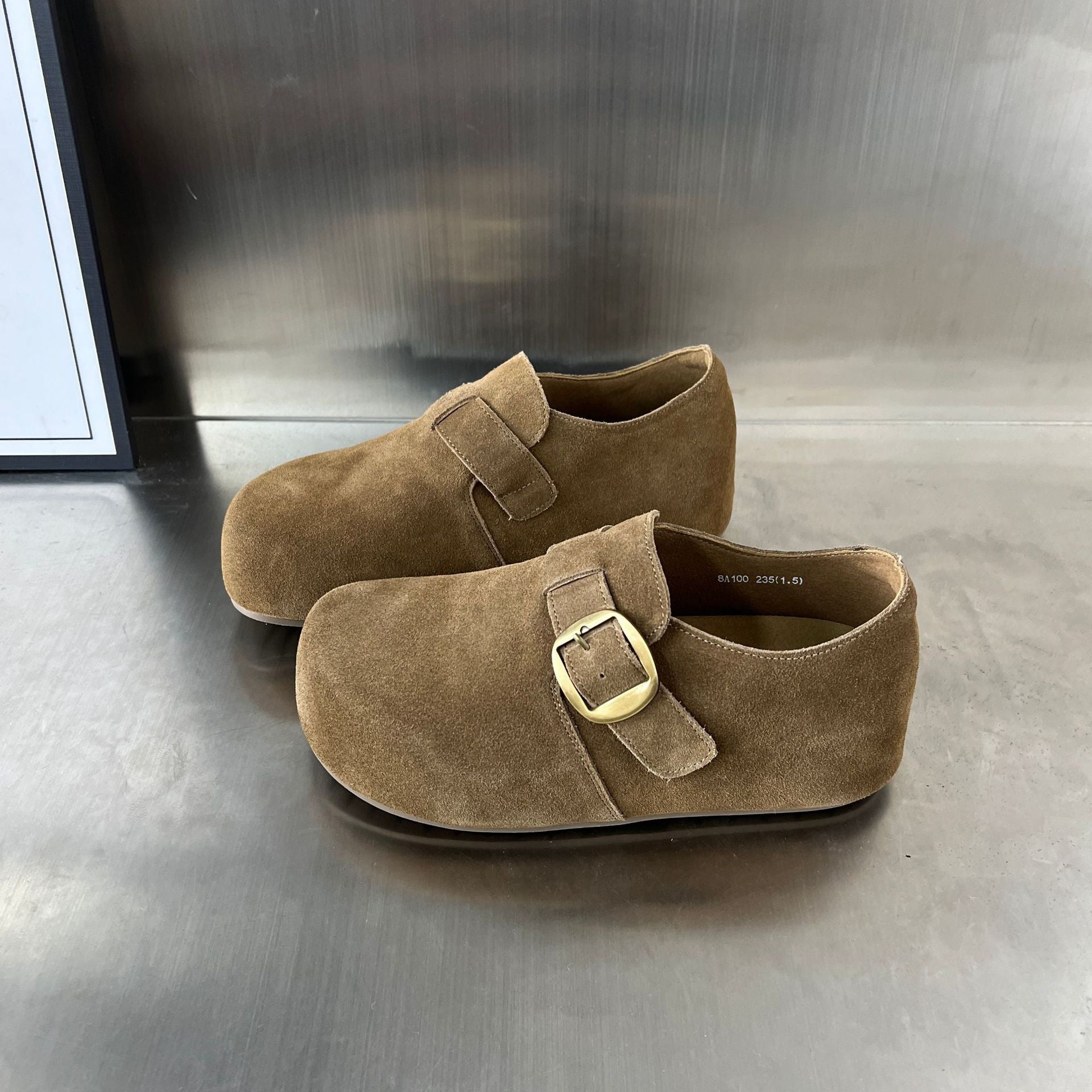 Damen Komfortable Wildleder-Clogs mit modischer Schnallenverzierung R&B