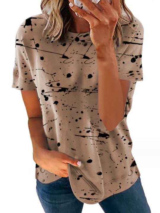 Damen Kreatives Kurzarm-T-Shirt mit modernem Spritzdesign R&B