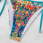 Damen Triangel-Bikini mit bunten Zierstichen und verstellbaren BindR&Bändern R&B