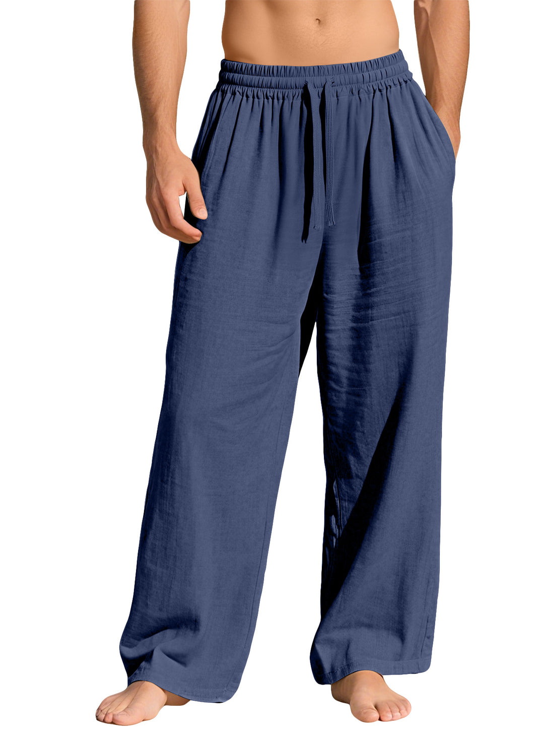 Herren nan leichte Leinen-Loungehose mit elastischem Bund und Seitentaschen R&B