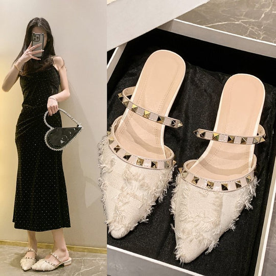 Damen elegante Mules mit modischen Riemen und geschmackvollen Stud-Akzenten R&B