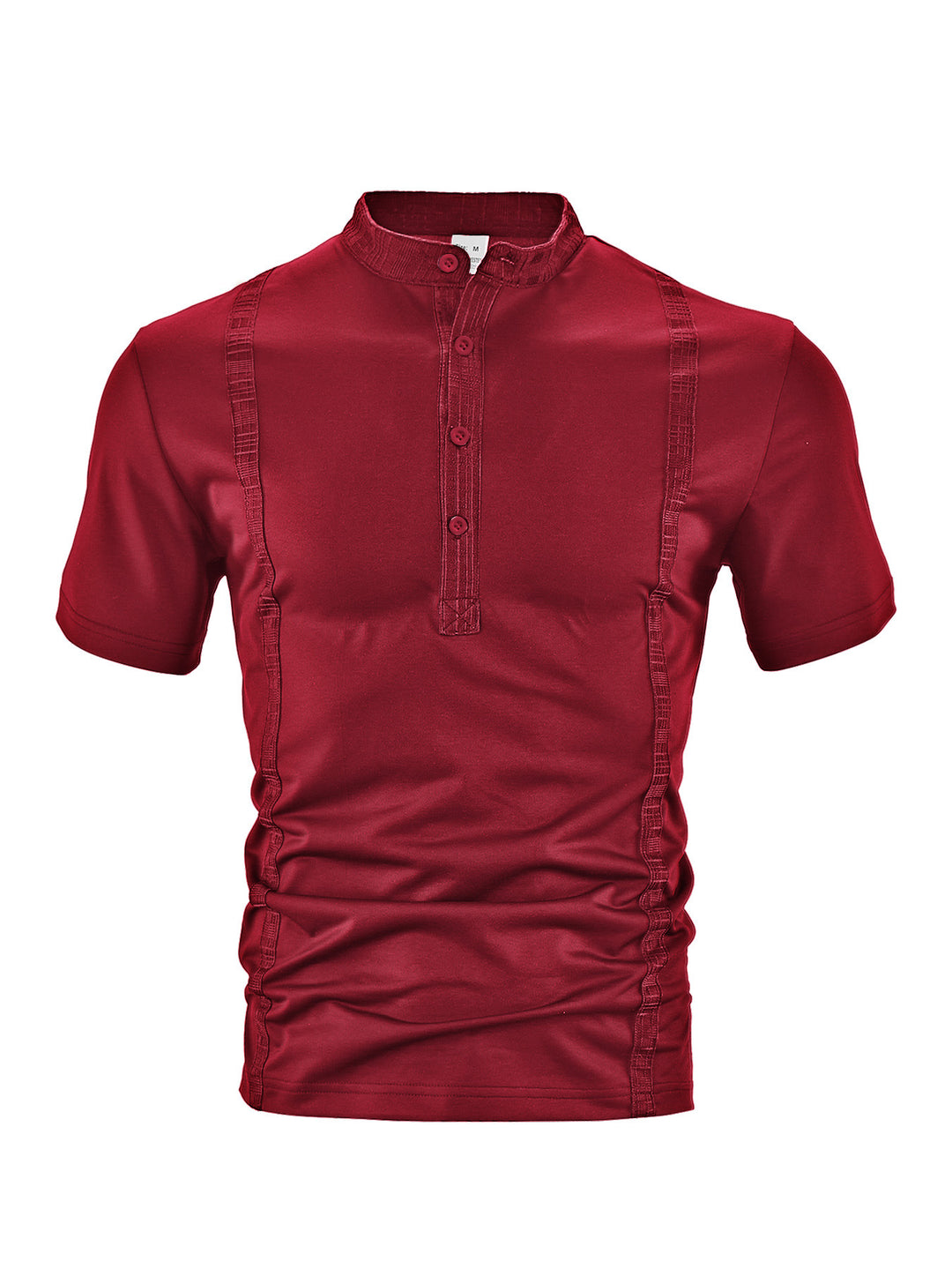 Herren nan Kurzarm-Stehkragenshirt mit verdeckter Knopfleiste, Zierpaspeln und figurbetonter Silhouette R&B
