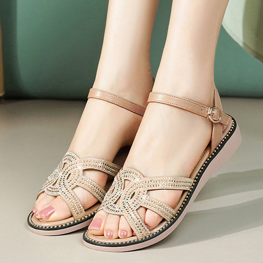 Damen Sandalen mit funkelndem Strass und verstellbarem Riemen R&B