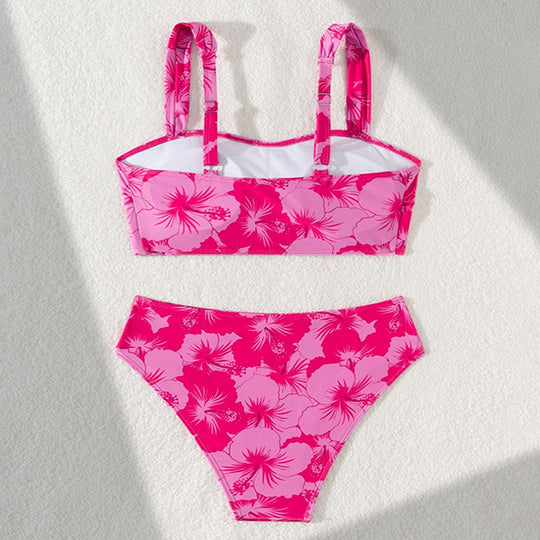 Damen Bikini-Set mit hoch tailliertem Slip und elegantem Blumenmuster R&B