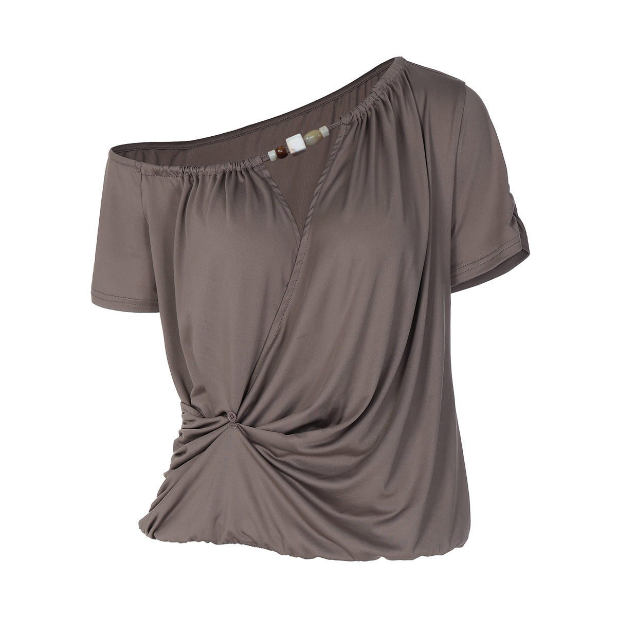 Damen Elegantes Off-Shoulder T-Shirt mit verspieltem Knoten R&B