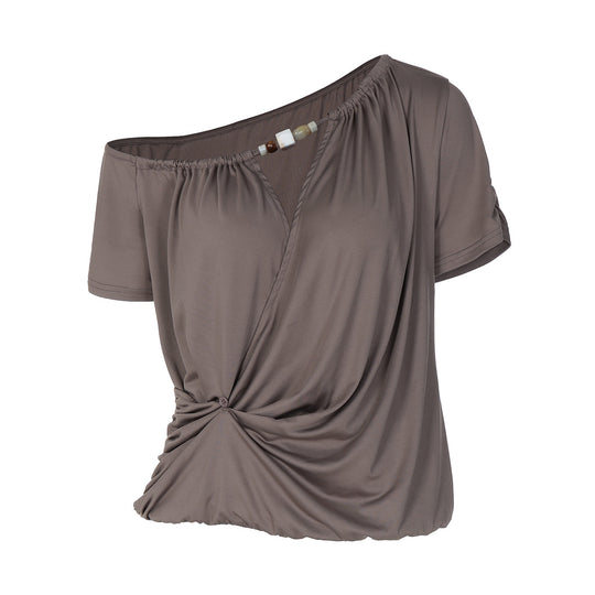 Damen Elegantes Off-Shoulder T-Shirt mit verspieltem Knoten R&B