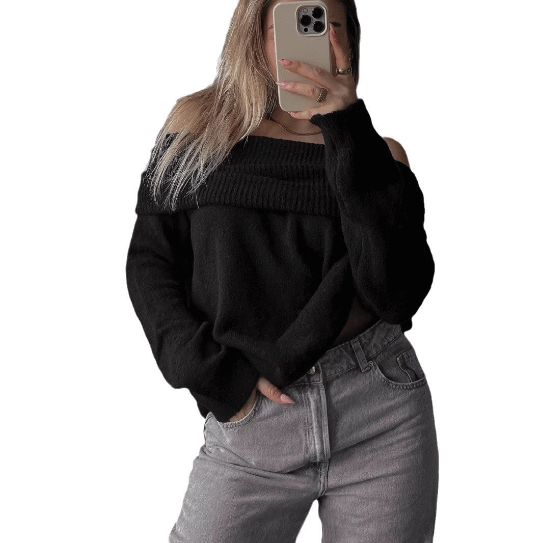 Damen lässiger Off-Shoulder Pullover mit Rippenstruktur R&B