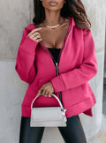 Damen sportlicher, oversized Kapuzenpullover mit Reißverschluss und praktischen Taschen R&B