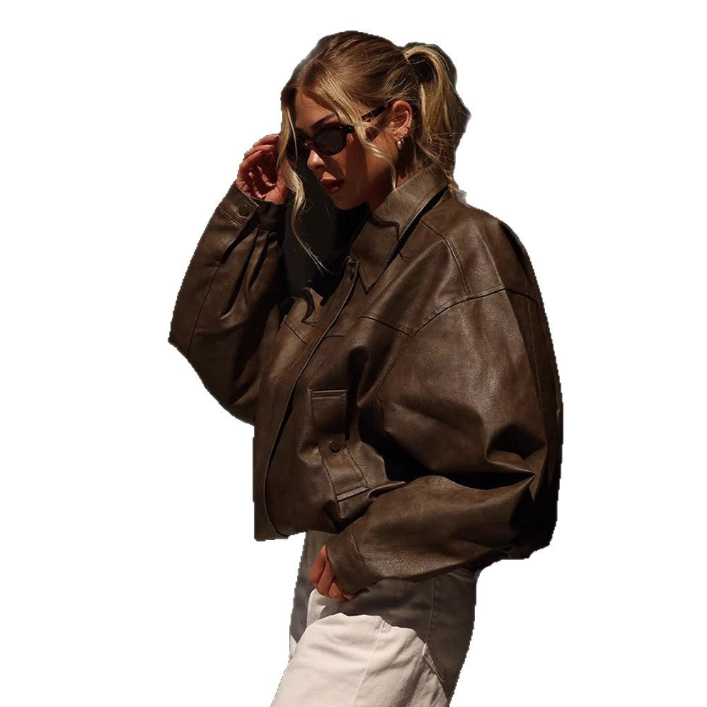 Damen Kunstlederjacke mit lässigem Oversized-Schnitt R&B