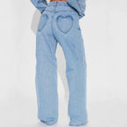 Damen Weit geschnittene Jeanshose mit fransigem Saum und hohem Bund R&B
