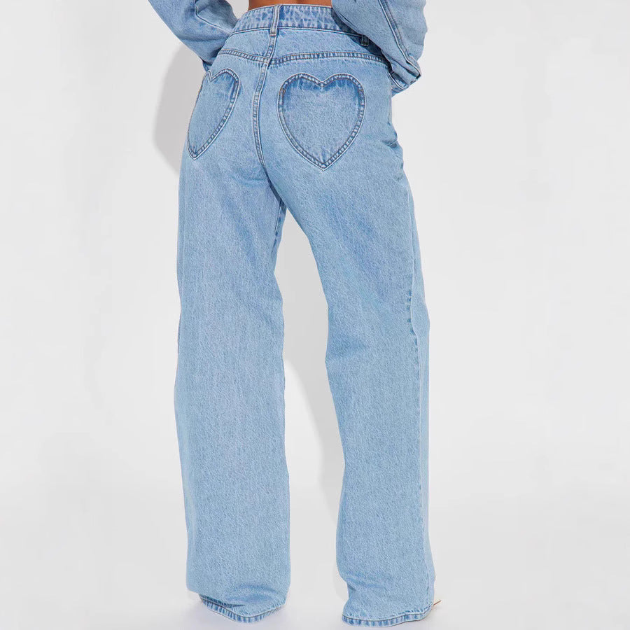 Damen Weit geschnittene Jeanshose mit fransigem Saum und hohem Bund R&B