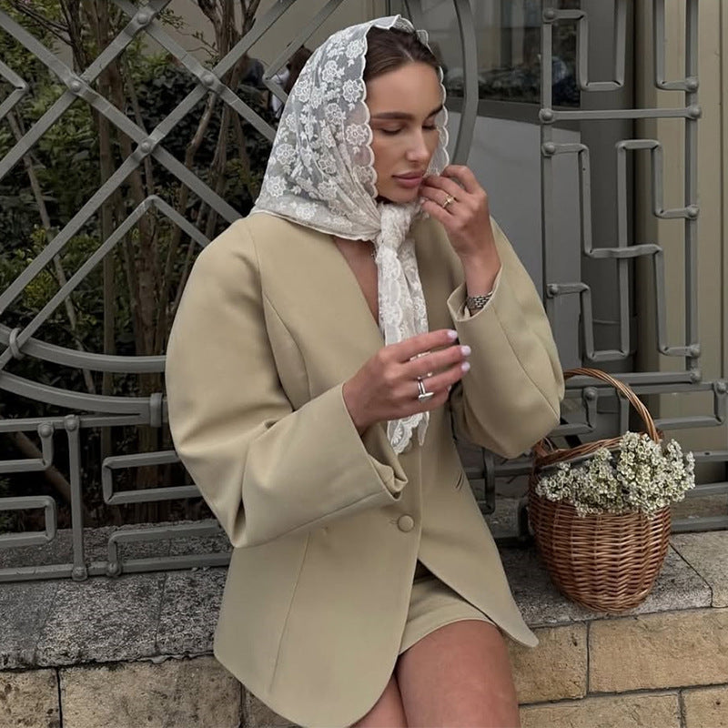 Damen modisches Blazer-Kleid mit hochgeschlossenem Kragen und Rüschendetails R&B
