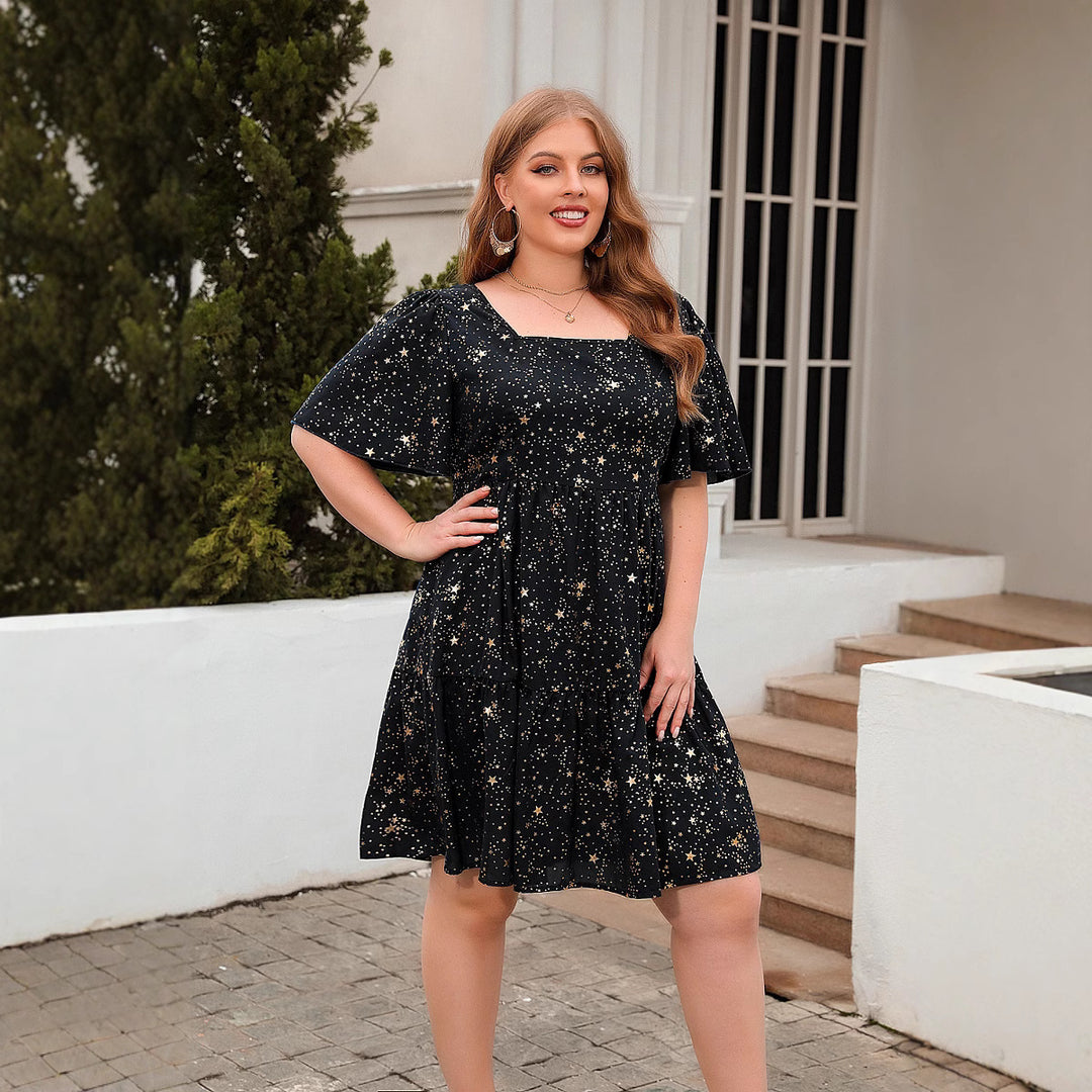 Damen Fließendes Maxikleid mit schimmerndem Sternenprint und weitem Rock R&B