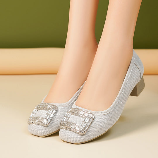 Damen Ballerinas mit tragbarem Blockabsatz und funkelndem Schmuckdetail R&B