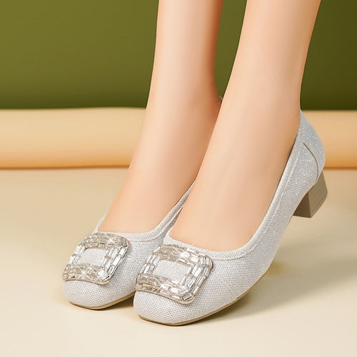 Damen Ballerinas mit tragbarem Blockabsatz und funkelndem Schmuckdetail R&B