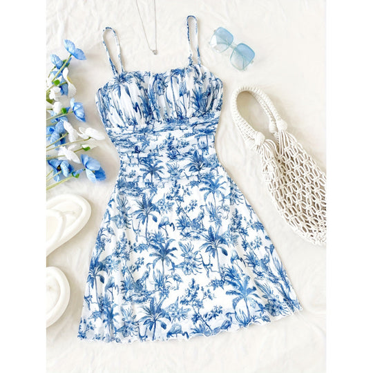 Damen Sommerliches Minikleid mit floralem Muster und Trägerdetails R&B