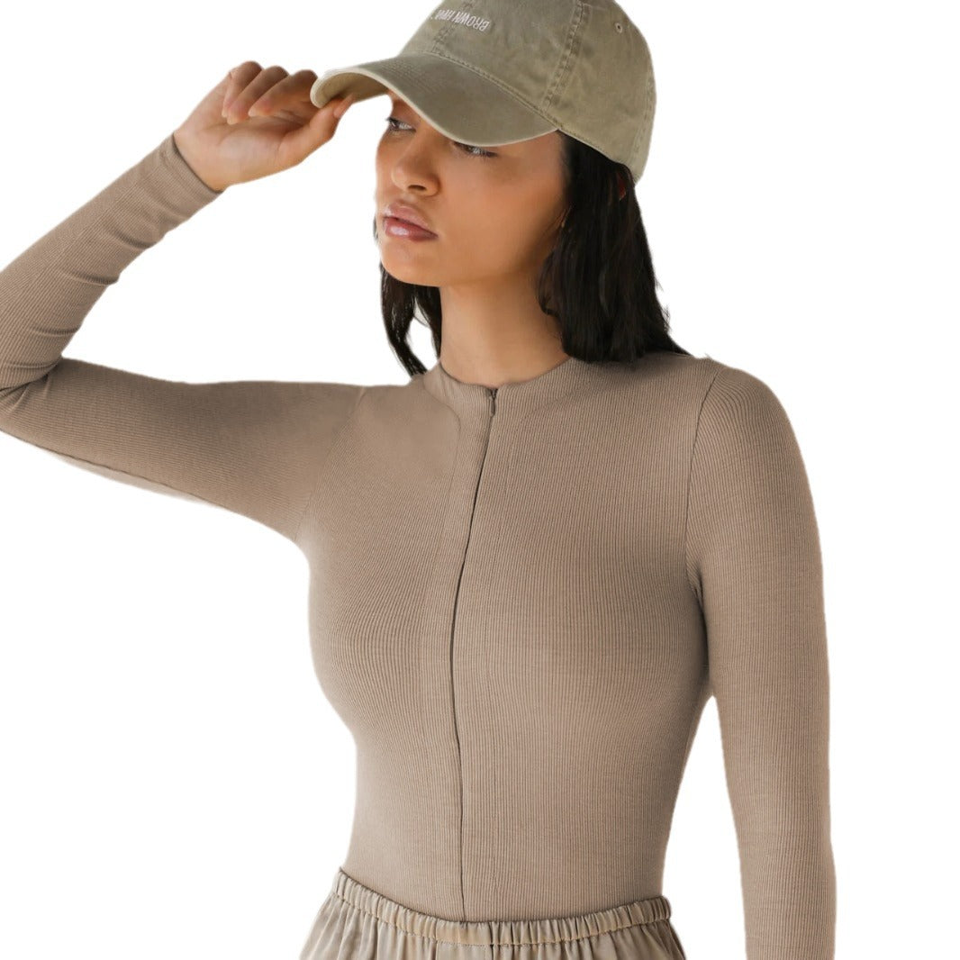 Damen Enganliegendes Longsleeve mit Stehkragen R&B