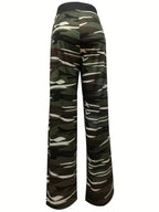 Damen lässige Freizeithose mit elastischem Bund und Camouflage-Design R&B