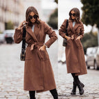 Damen Eleganter Wickel-Mantel mit praktischen Taschen und taillierbarem Gürtel R&B