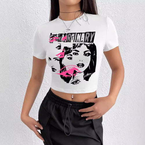 Damen Crop-T-Shirt mit inspirierendem Aufdruck und figurbetontem Schnitt R&B