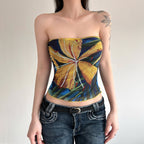 Damen Bandeau-Top mit buntem floralen Druck und elastischem Saum R&B