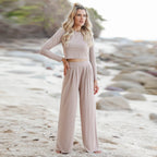 Damen Lässiger Wide-Leg Jumpsuit mit langen Ärmeln und praktischen Taschen R&B