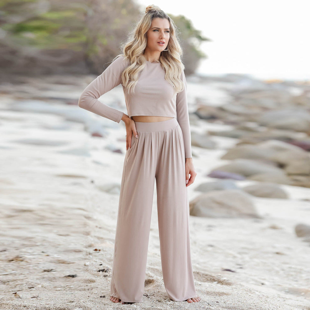 Damen Lässiger Wide-Leg Jumpsuit mit langen Ärmeln und praktischen Taschen R&B