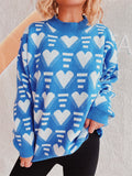 Damen gestrickter Pullover im modernen Herzdesign mit weitem Schnitt R&B