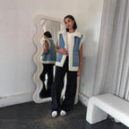 Damen Weste im Vintage-Style aus Denim mit Fleecefutter R&B