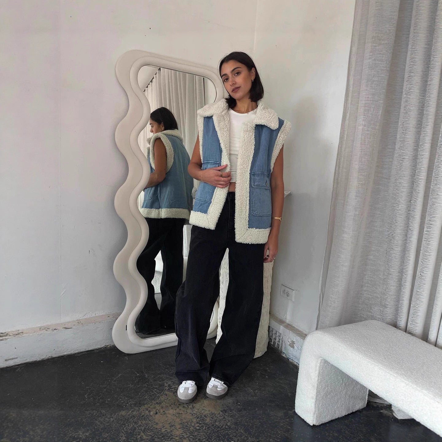 Damen Weste im Vintage-Style aus Denim mit Fleecefutter R&B