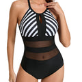 Damen Sportlicher Einteiler Badeanzug mit Netzdetails R&B